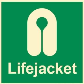 Sticker lichtgevend, reddingsvest. groen, 100x100mm. lifejacket