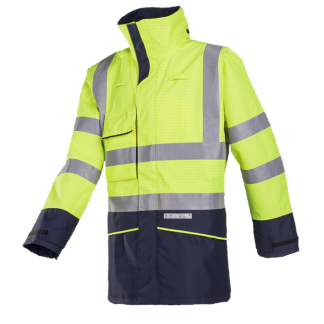 Werkjas, Parka . antistatisch, brandvertragend, reflecterend geel.