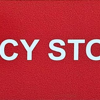 Veilighiedssticker, rood met witte letters. Emergency stop boiler, 200x50mm.